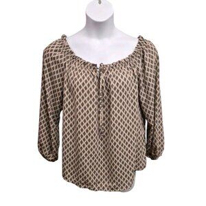 Beacon Apparel Blouse Womens Size XL Chloe Balloon Sleeve Tie Front Peasant Top